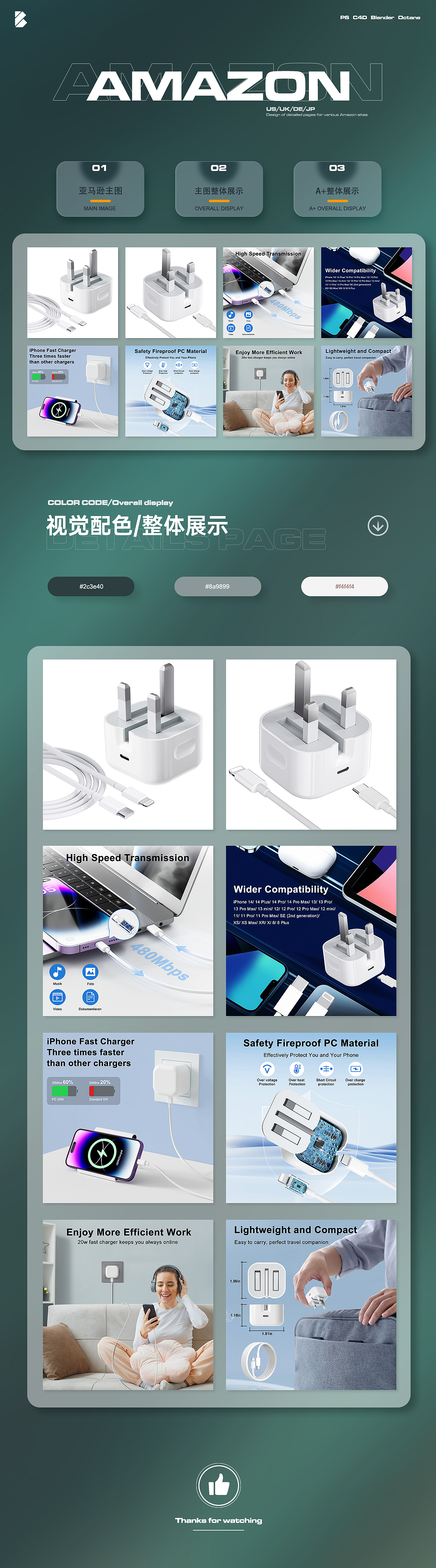 亚马逊详情/3C详情超级A+/英规充电器PD20W