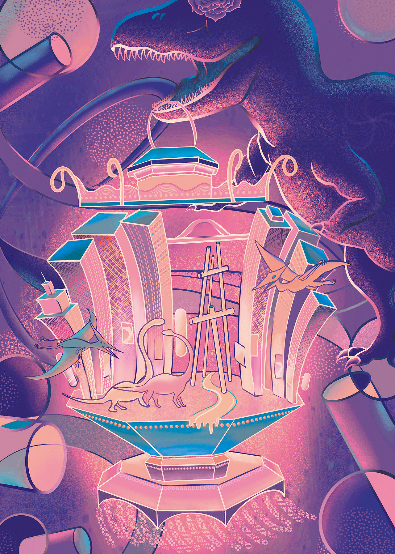 恐龙提灯（图ZMzIyMDU1NDY4） - 新锐潮流插画 - 站酷设计师吉星沅原创素材 - 站酷ZCOOL