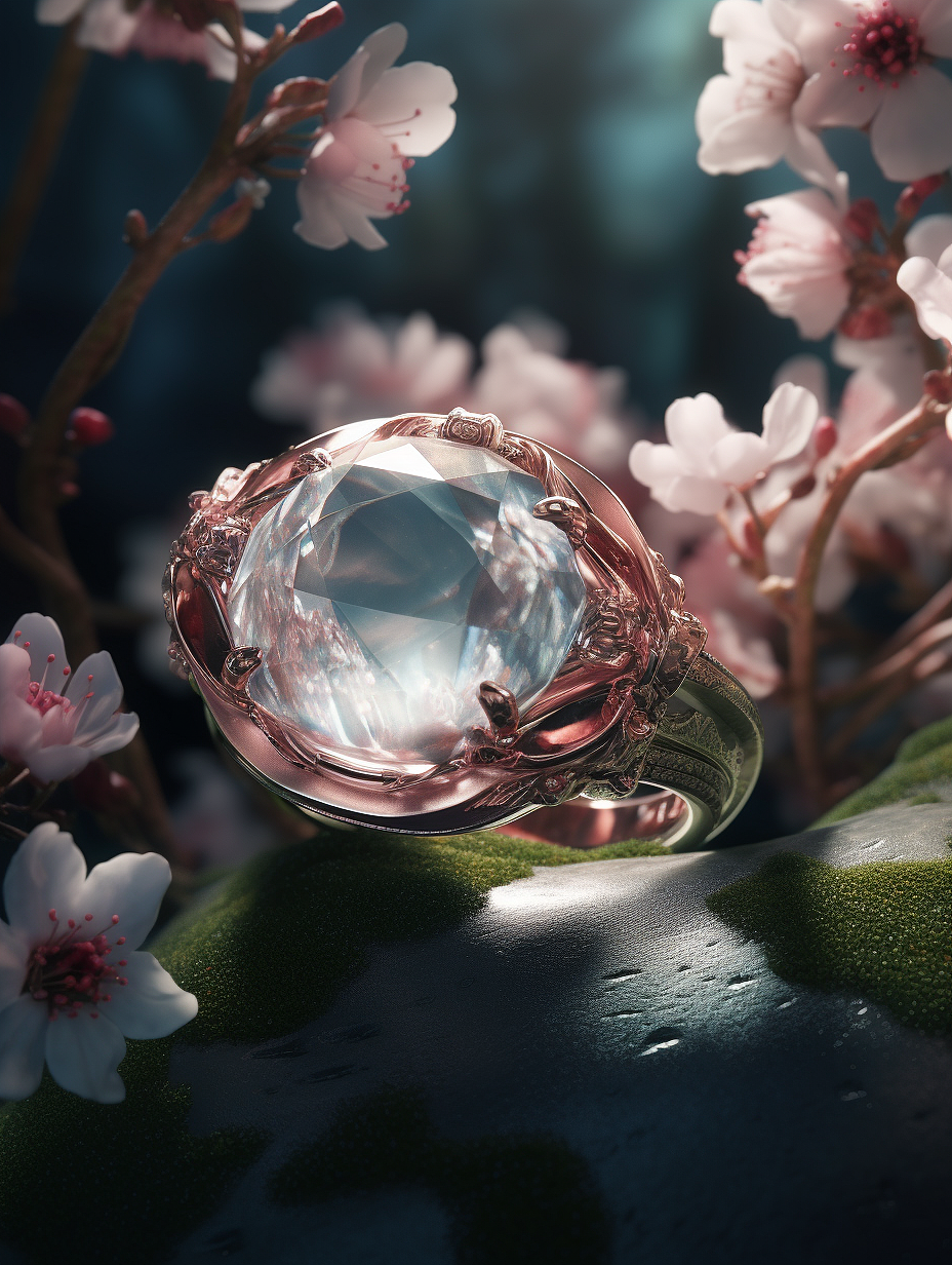 Midjourney AI 樱花主题戒指 珠宝系列