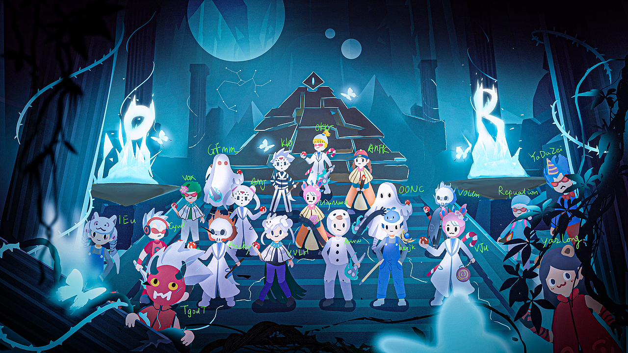 游戏公会插画，群像，板绘