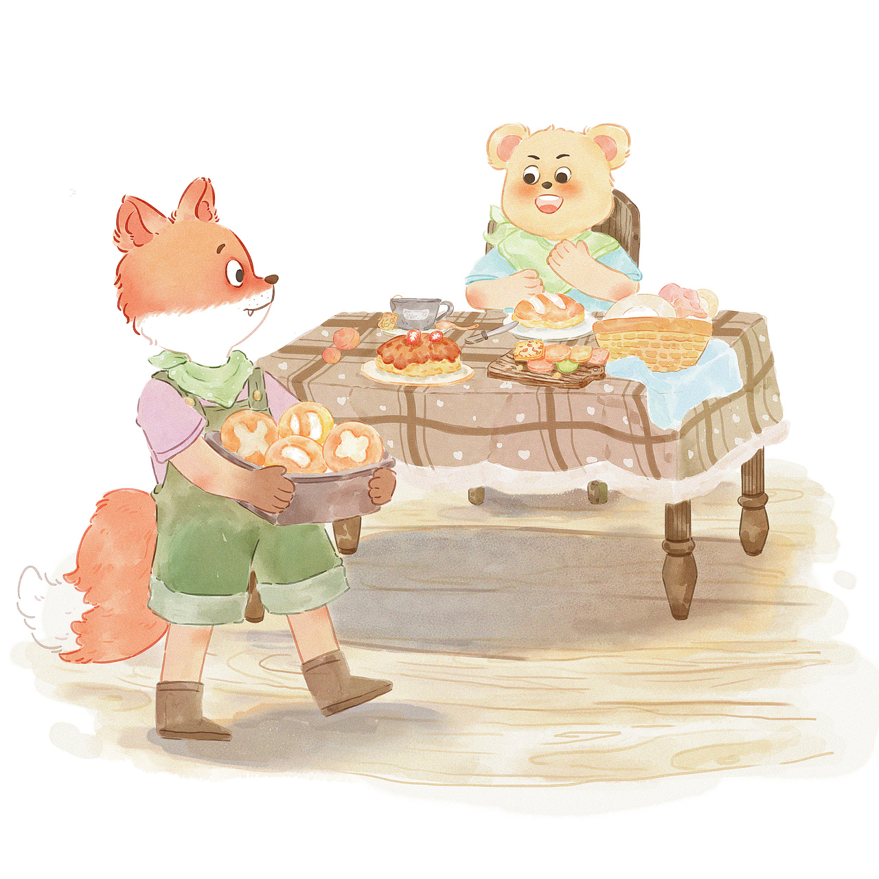 水彩插画—小柴狐与贝贝熊的小日常（图ZMzUwOTMzNTQ0） - 儿童插画 - 站酷设计师小小一只橙原创素材 - 站酷ZCOOL