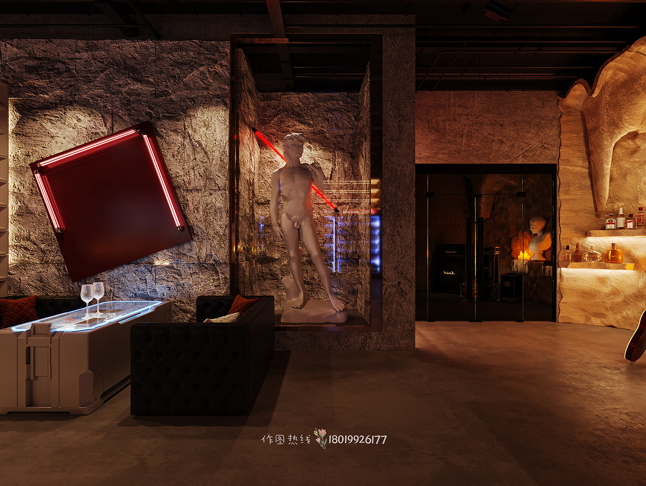 洞穴风格酒吧效果图（图ZMzQ5MjUzMDc2） - 建筑设计 - 站酷设计师玲18019926177原创素材 - 站酷ZCOOL