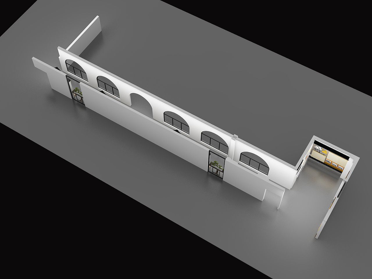 纸艺文化展示过道设计3D效果图