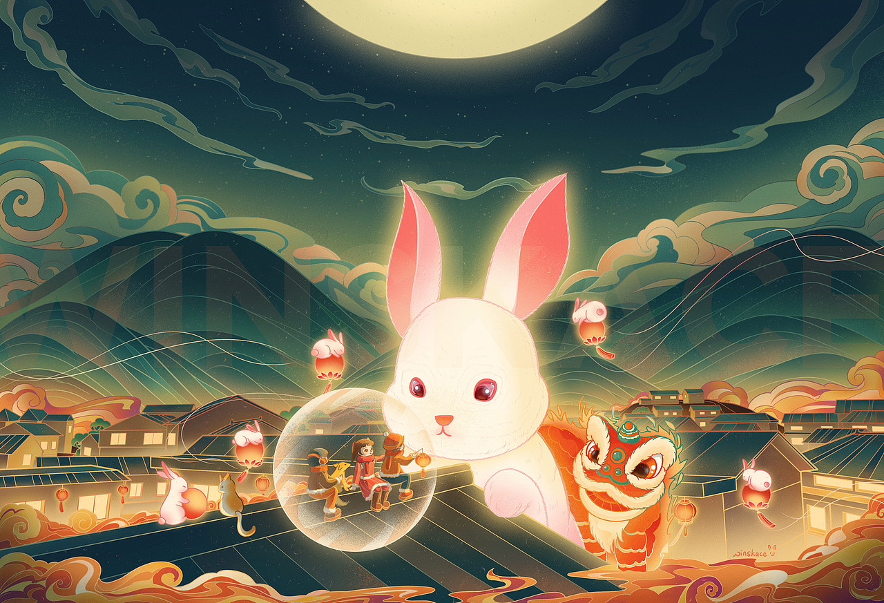 兔年插畫(huà)（一）——守護(hù)（圖ZMzE2MjMyNjUy） - 商業(yè)插畫(huà) - 站酷設(shè)計(jì)師云汜_winskace原創(chuàng)素材 - 站酷ZCOOL