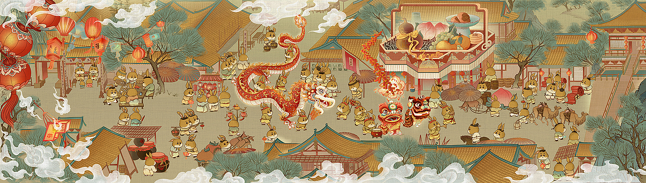 卯兔上河图 2023兔年春节贺岁商业插画（图ZMzE0MTg0MTEy） - 商业插画 - 站酷设计师本艺设计工作室原创素材 - 站酷ZCOOL