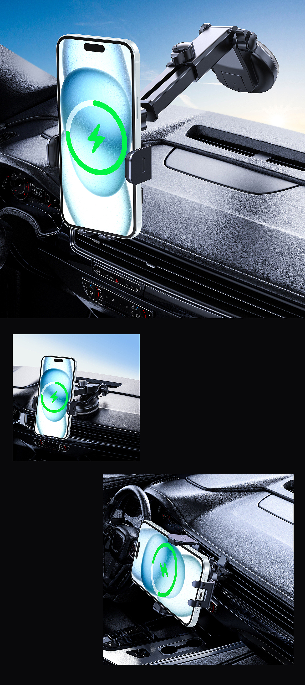 Amazom亚马逊 车载支架无线充详情/车载支架产品渲染