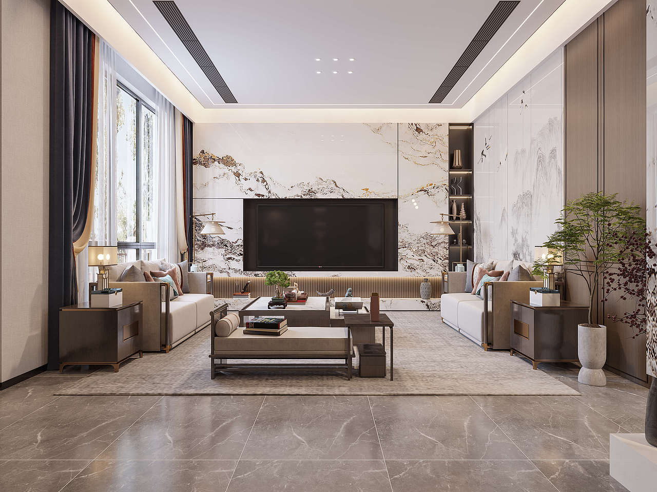 一步一景的新中式别墅,光是客厅就被惊艳到了,高级!