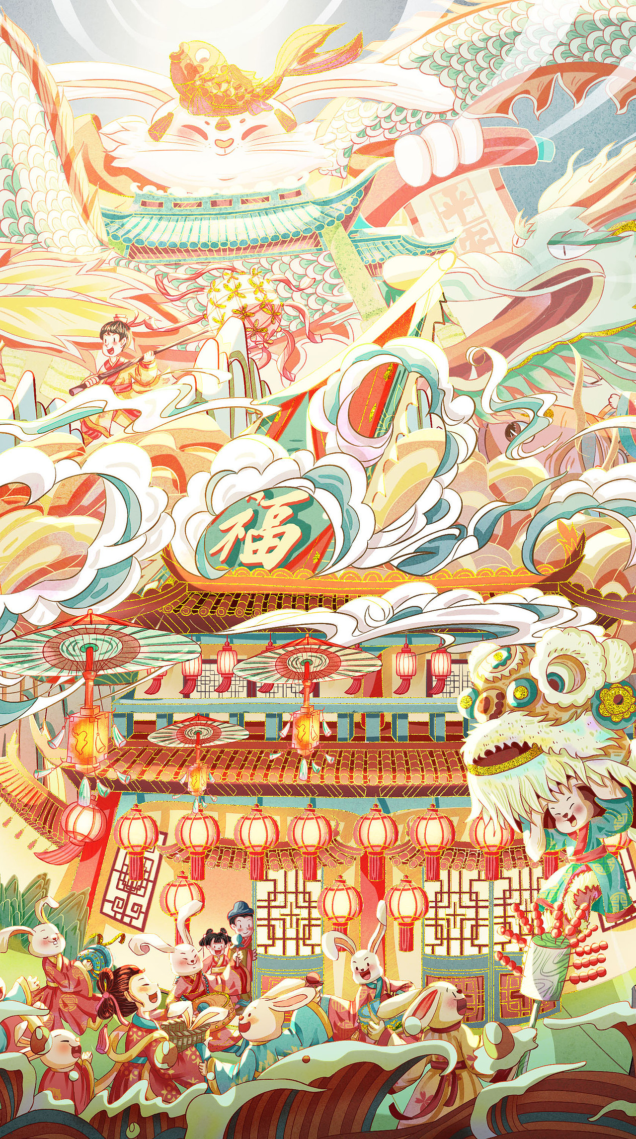 2023兔年氛围感春节kv节日插画