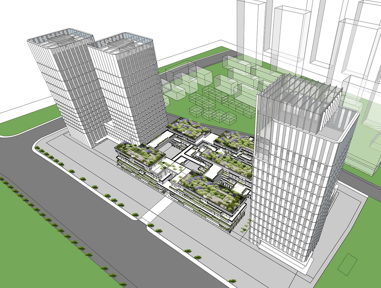 现代酒店+商业SU模型下载