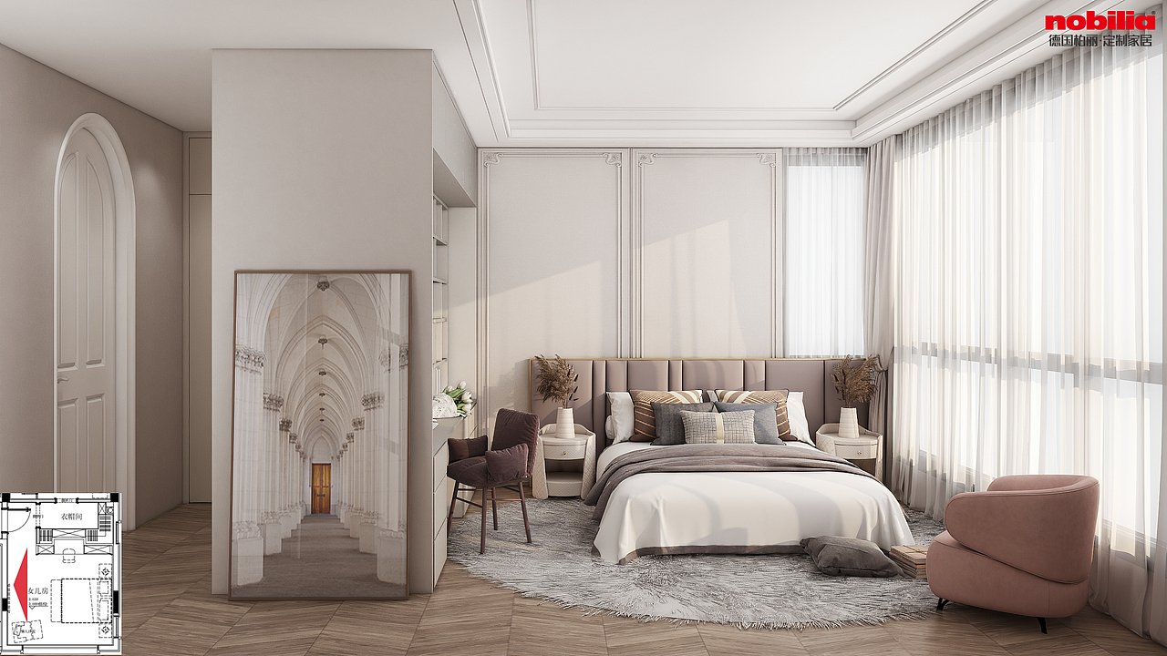 【室内设计】480㎡别墅空间,简约衣帽间+茶室+玄关