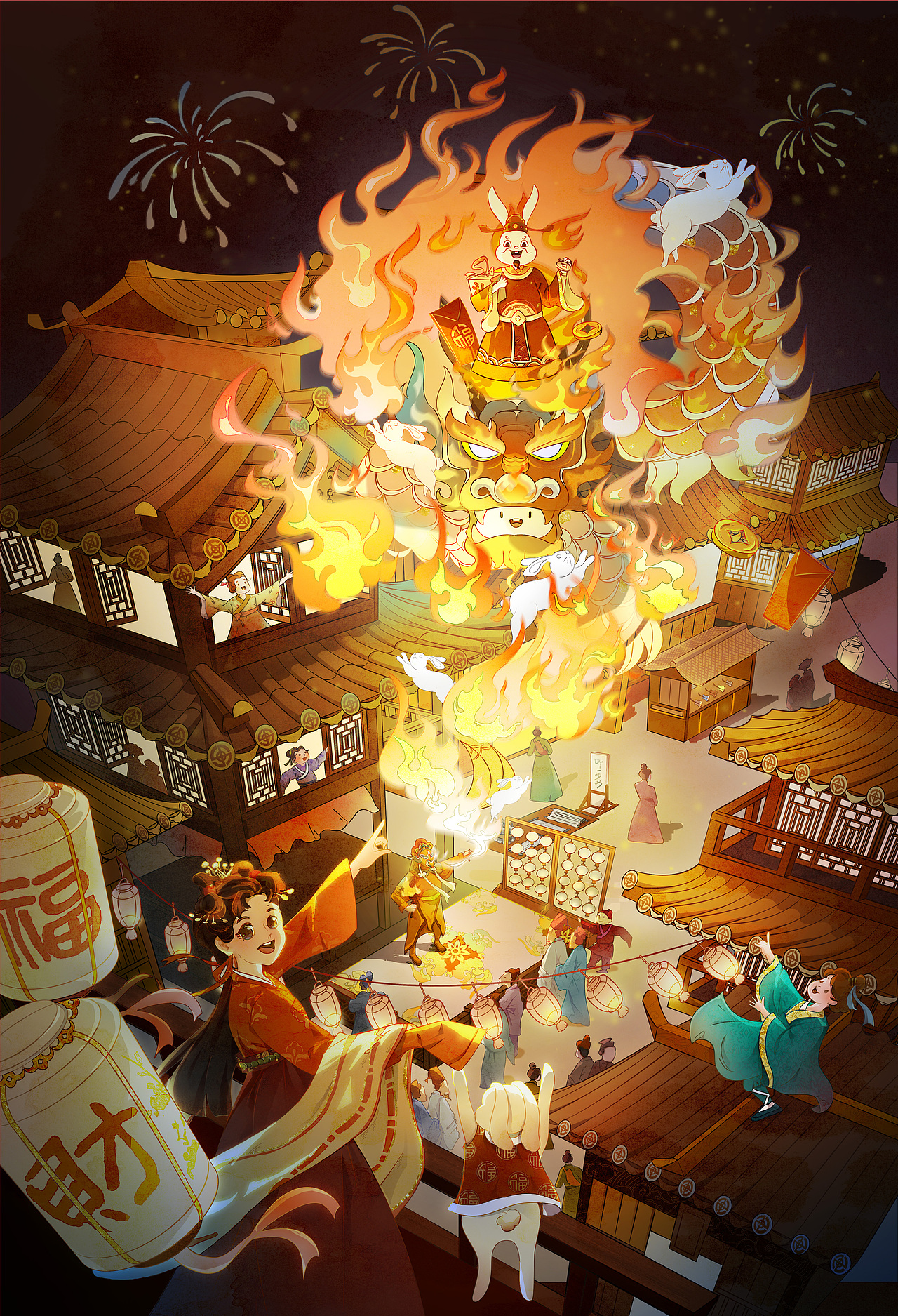 热闹春节氛围插画（图ZMzI1MDg1NzM2） - 商业插画 - 站酷设计师千页豆腐画原创素材 - 站酷ZCOOL