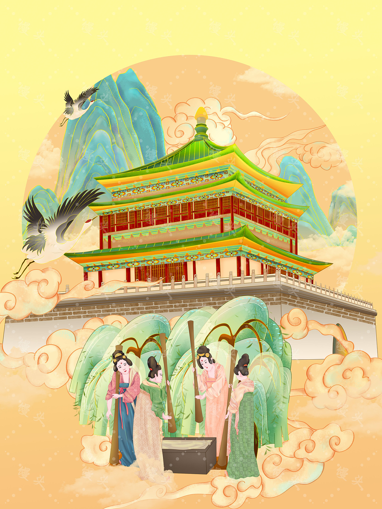 国潮城市插画西安（图ZMzIxMTE1NDky） - 商业插画 - 站酷设计师mantou馒头原创素材 - 站酷ZCOOL