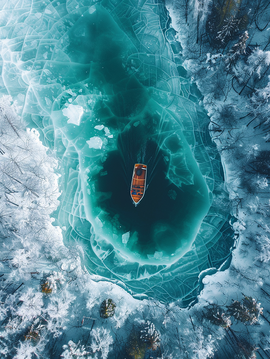 贝加尔湖冰洞中心的鸟瞰图