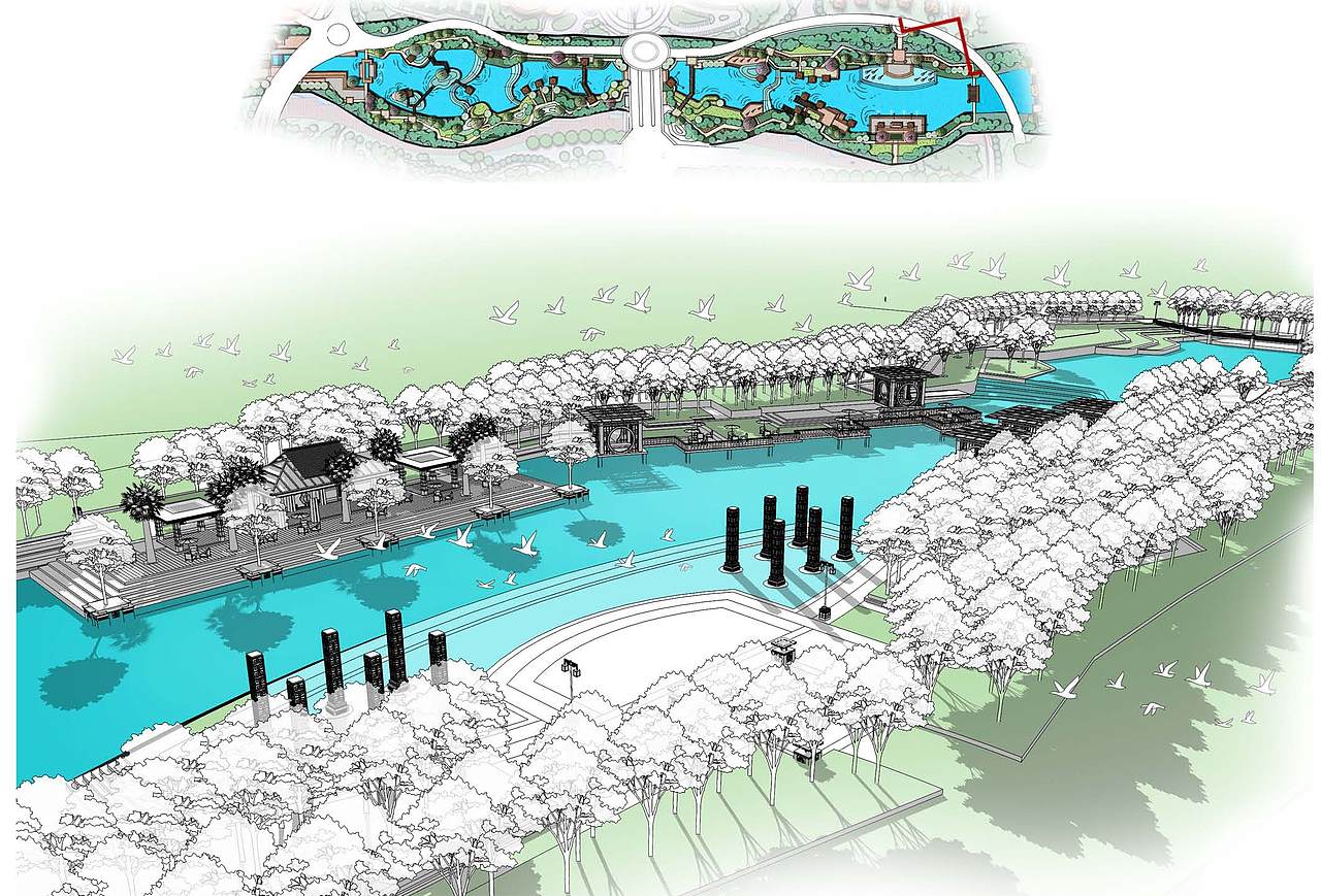 西安汤峪河生态景观设计效果图|当代景观规划