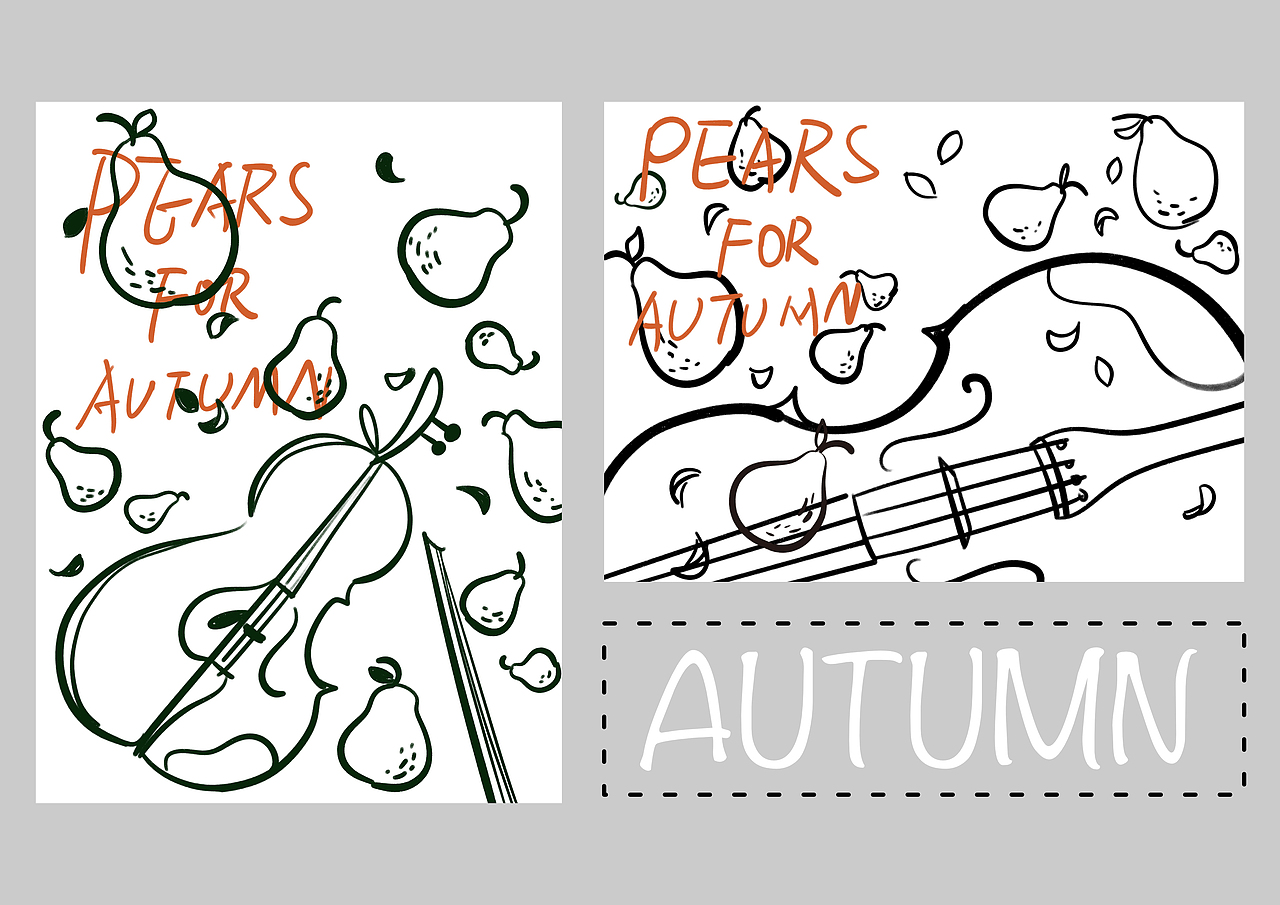 水果主题海报——在秋天，梨与提琴