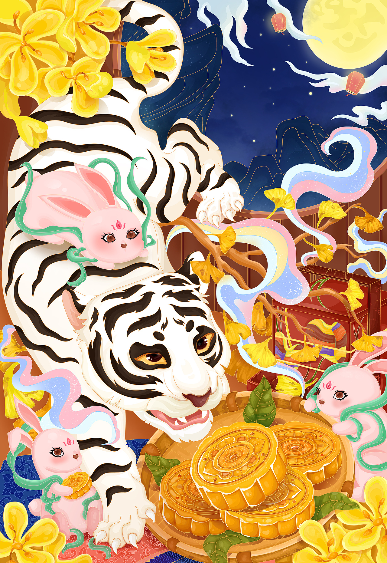 虎年中秋插画