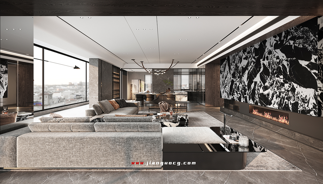 大平层-客餐厅-轻奢（图ZMzY2MTcyNTgw） - 家装设计 - 站酷设计师坚果视觉表现原创素材 - 站酷ZCOOL