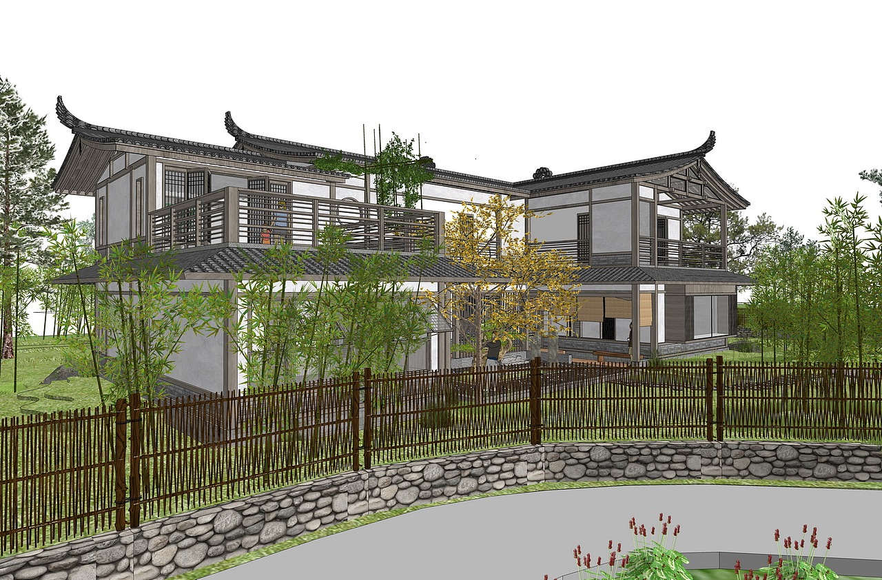 新中式民宿SU模型下载