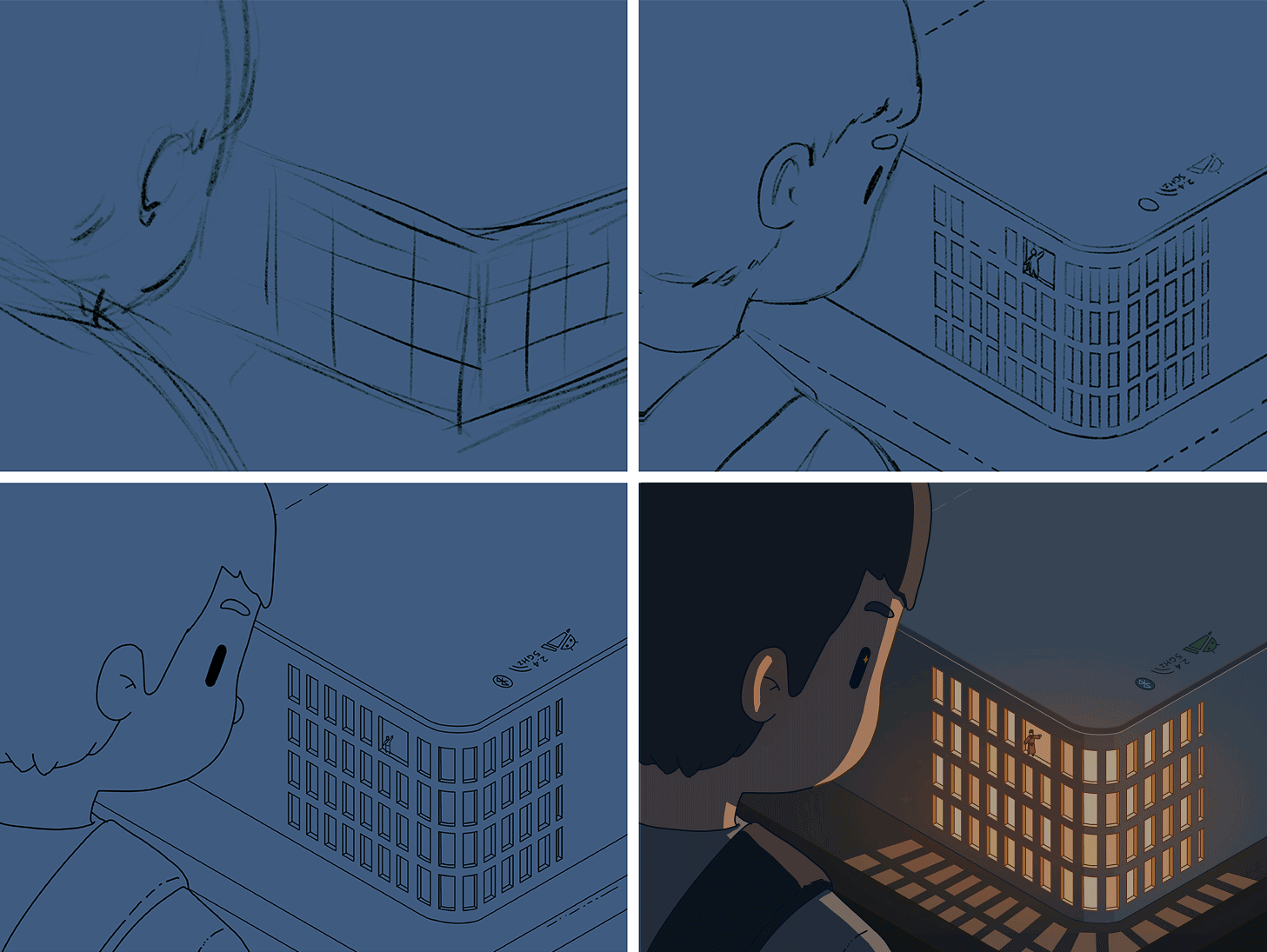 画面三:男孩在投影仪的出风口处看到有小人在向他挥手