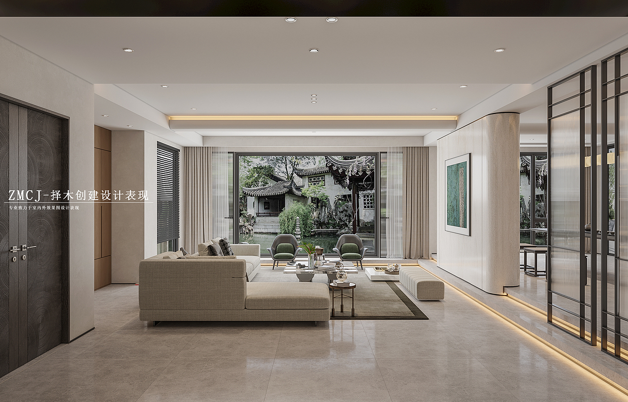 现代风格客厅茶室—择木创建柒柒效果图