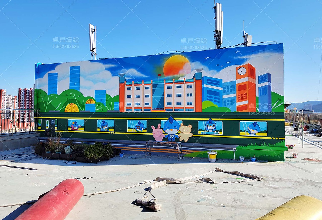 室外原创插画风格墙绘、国风卡通墙绘