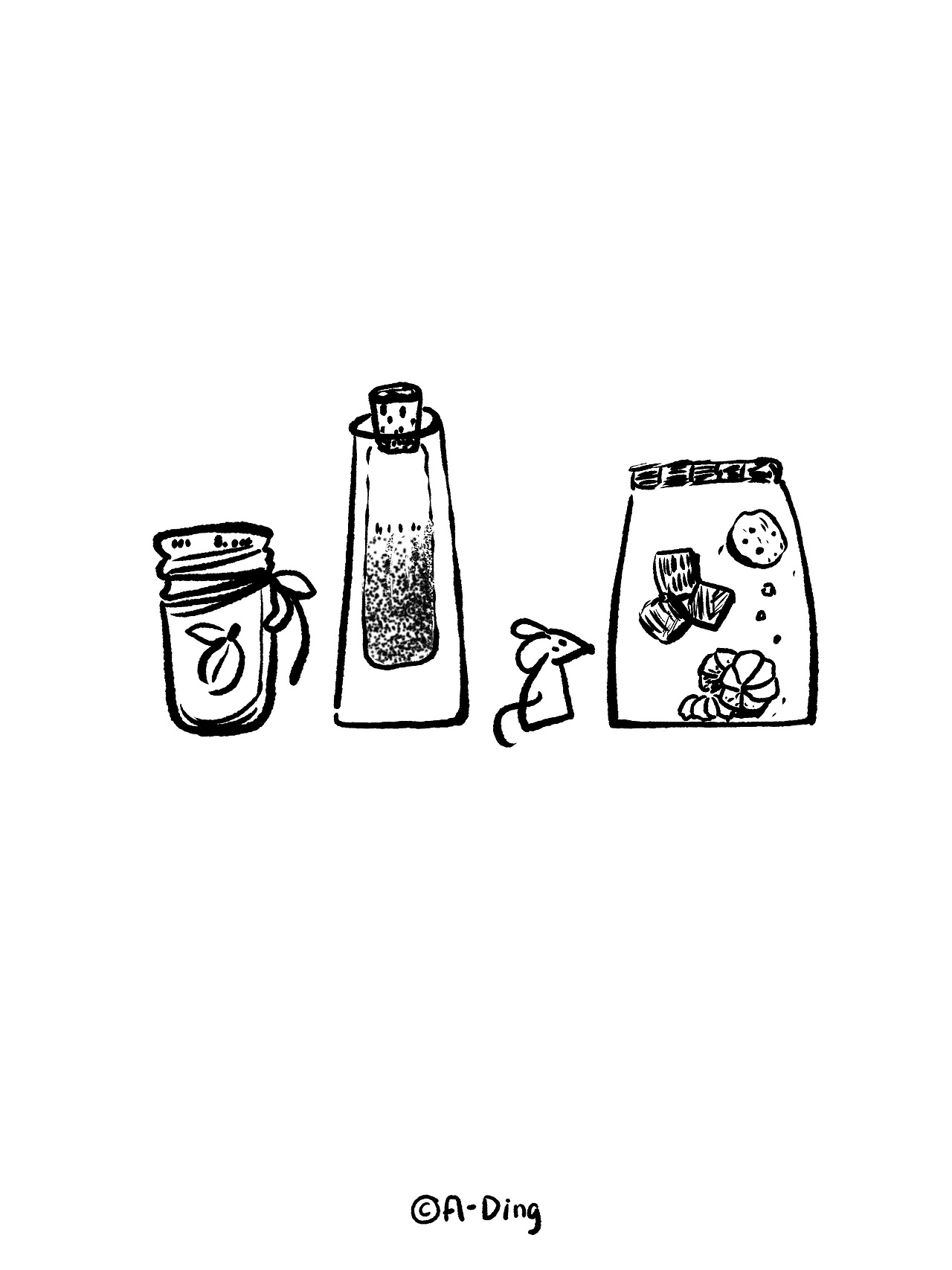 黑白线描手账素材-家里的样子-简洁家居可爱物件