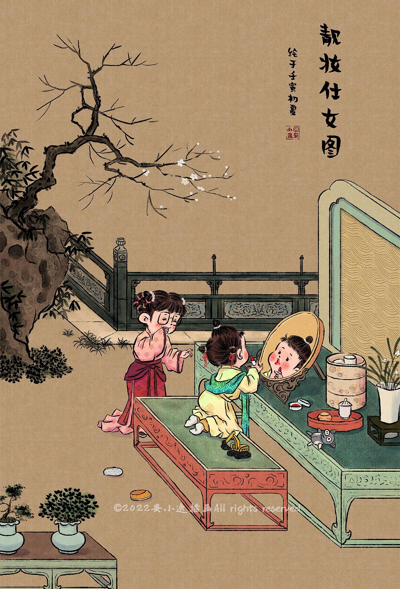 喵喵嘟嘟的古画之旅（图ZMzA4ODM4NDMy） - 创作习作 - 站酷设计师安小逸插画原创素材 - 站酷ZCOOL