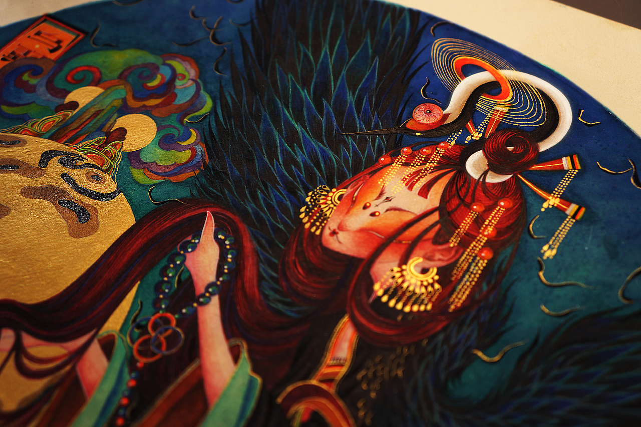 《乌翼逍散仙.晚岸.须臾.望潮》白中南颜彩水墨-人川集