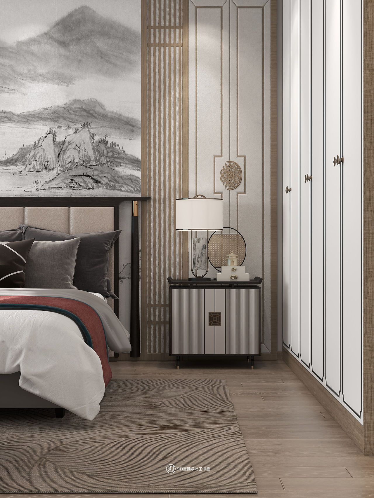 90空间设计∣260㎡,对称布局+水墨画搭配出的中式浪漫