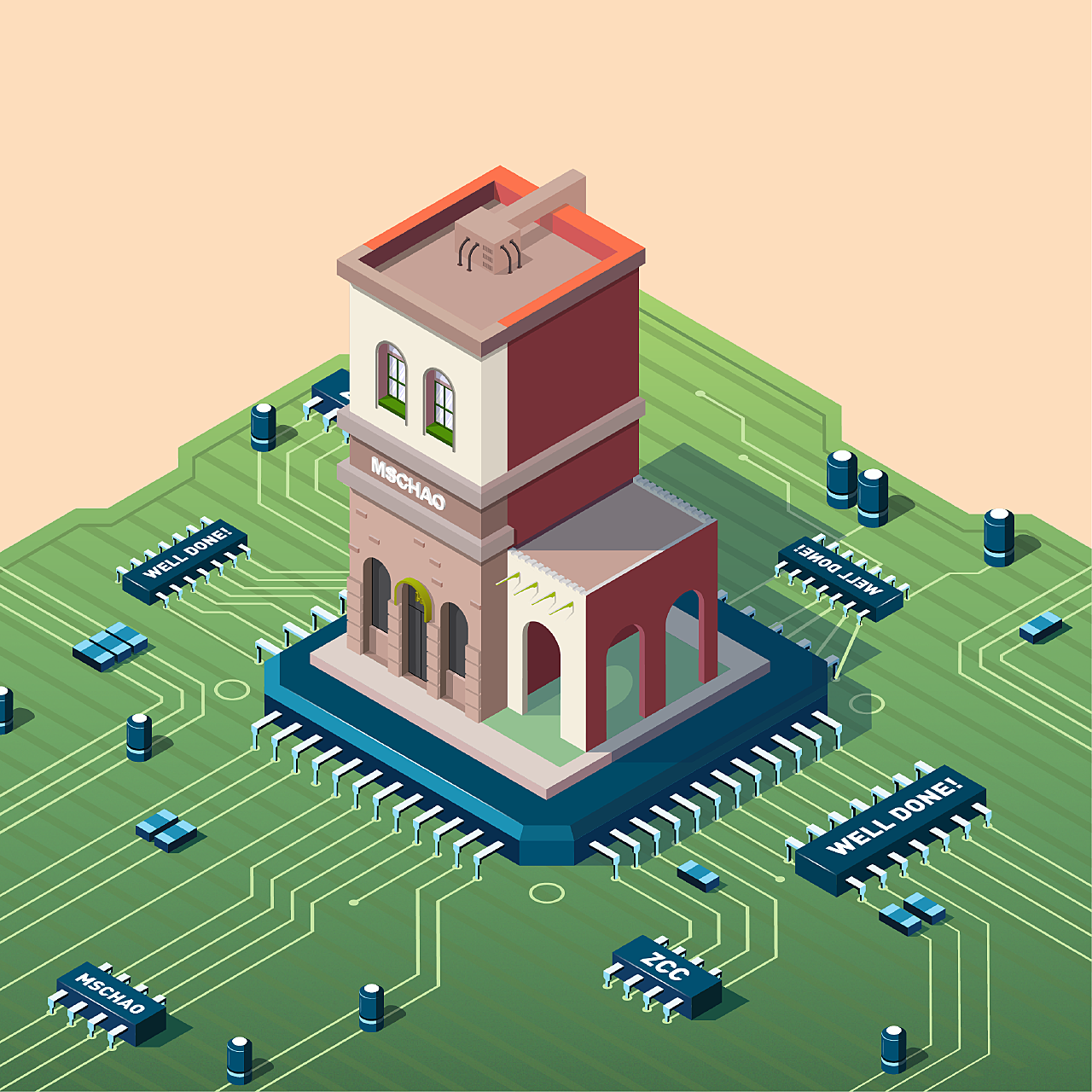 [blender]Ai2.5D电路板插画-建模复刻_mschao-站酷ZCOOL