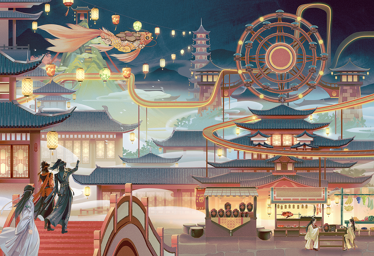 夜市景色（图ZMzMwNDY4ODAw） - 商业插画 - 站酷设计师郭小天__原创素材 - 站酷ZCOOL