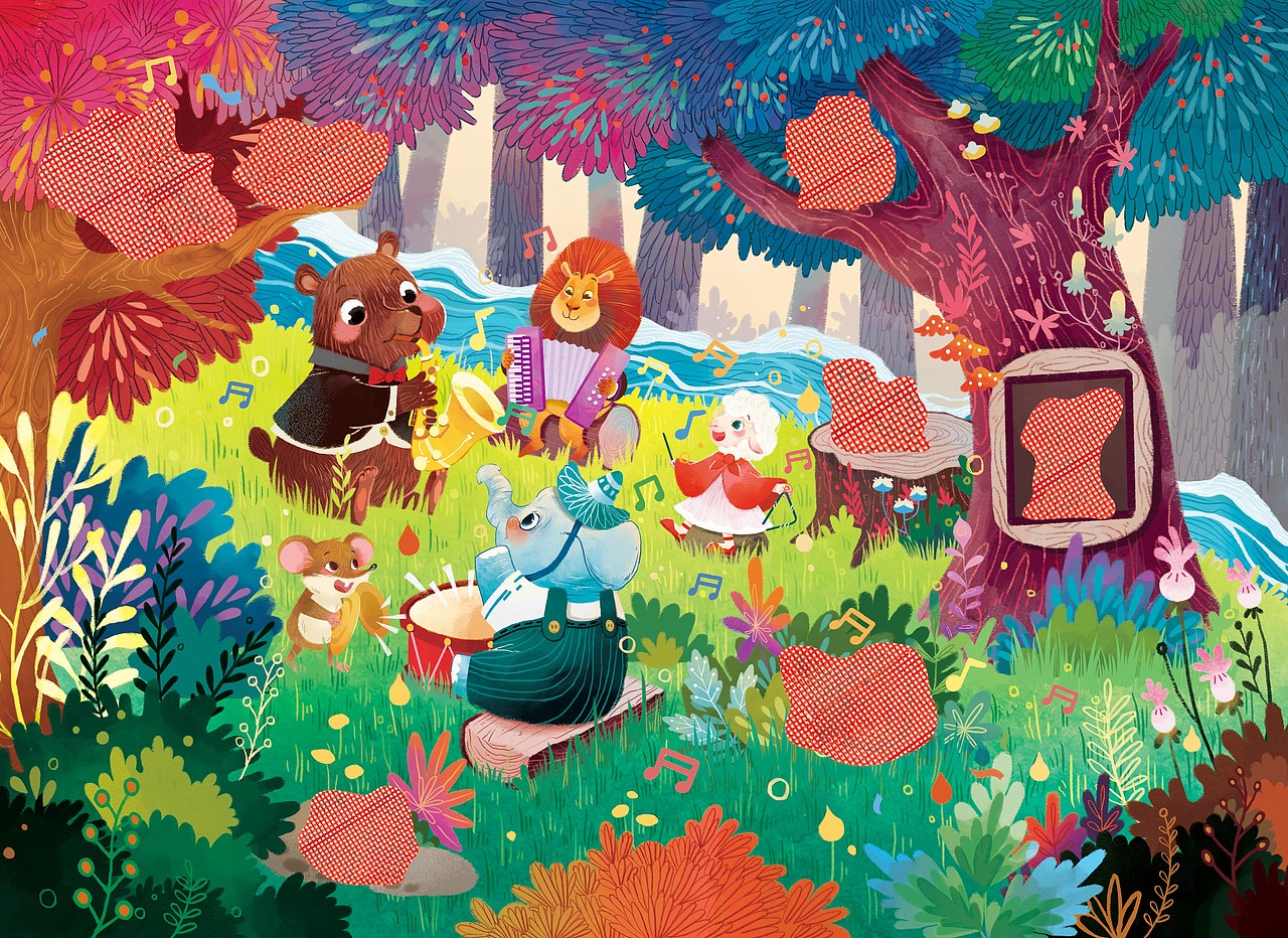 《森林音乐会》拼图项目（图ZMzAyNDMzNjAw） - 商业插画 - 站酷设计师比巴卜酱原创素材 - 站酷ZCOOL