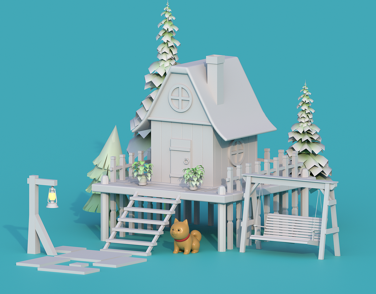 c4d建模——小房子_银魄-站酷zcool