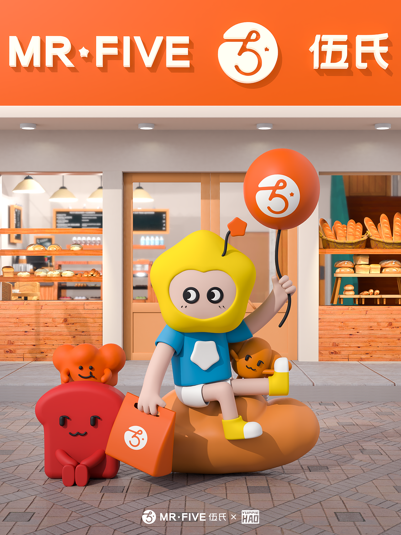 MR·FIVE伍氏面包丨C4D IP角色+蛋糕盒包装展示（图ZMzA0ODU1NTQw） - 人物/生物 - 站酷设计师雅痞浩浩原创素材 - 站酷ZCOOL