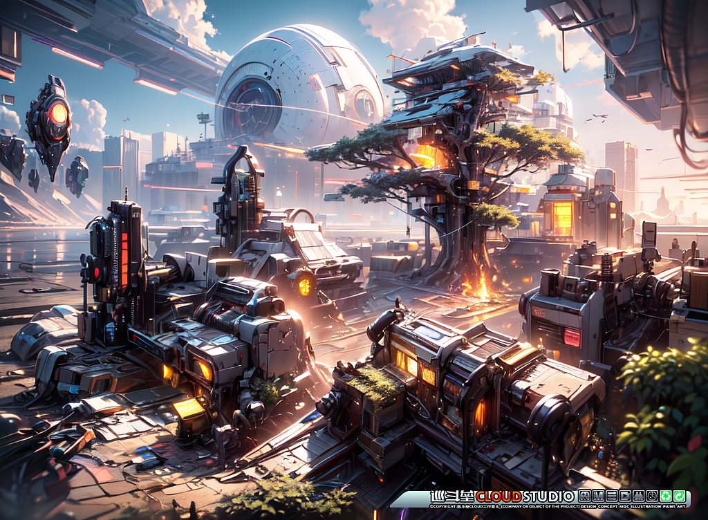 SD原画 多模型底图设计 飞艇建筑