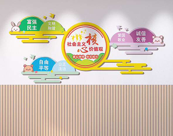 核心价值观 文化墙 卡通