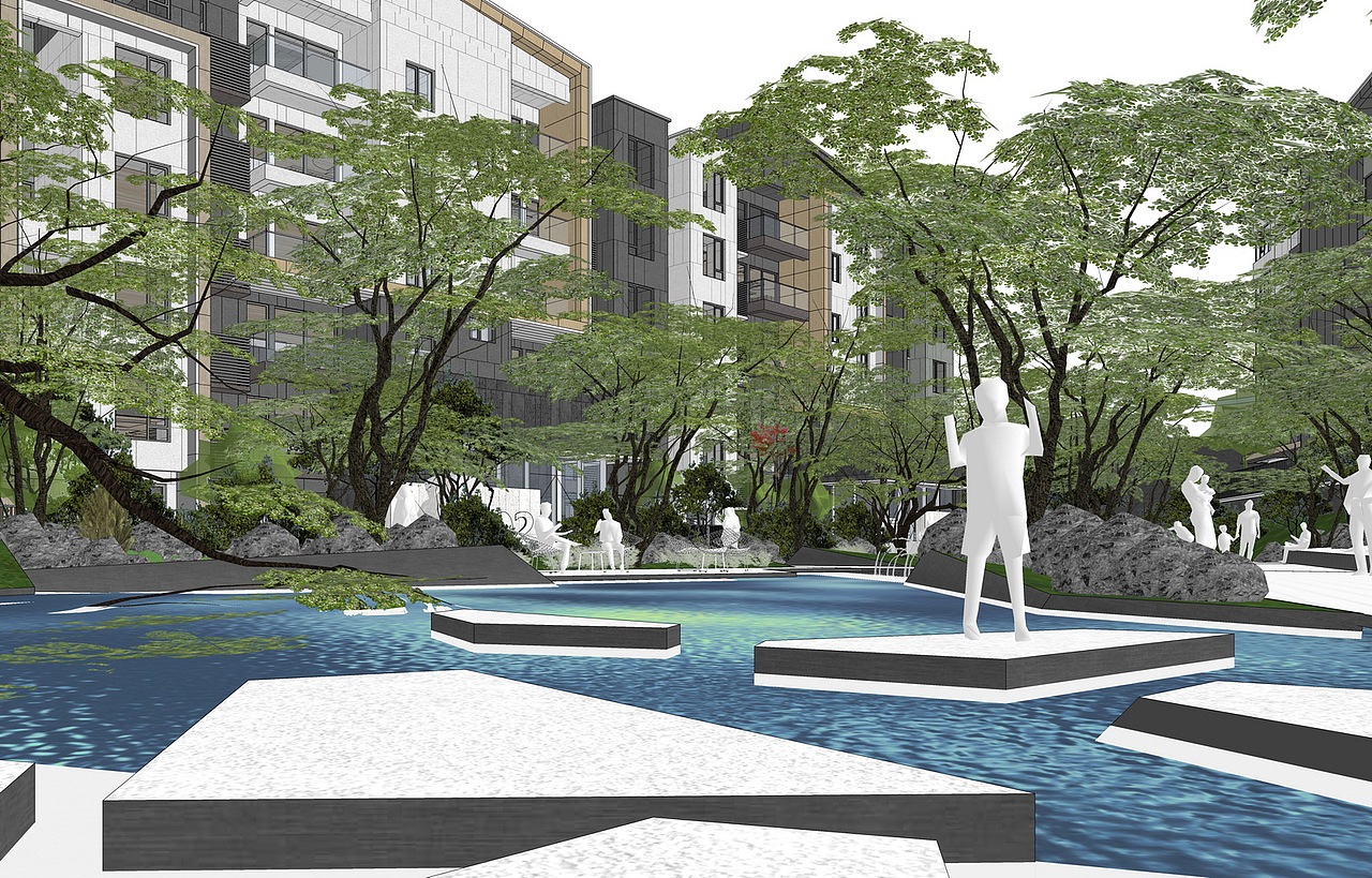 现代居住区入口景观宅间景观SU模型下载（图ZMzM5NTEwNjMy） - 景观设计 - 站酷设计师素模网原创素材 - 站酷ZCOOL