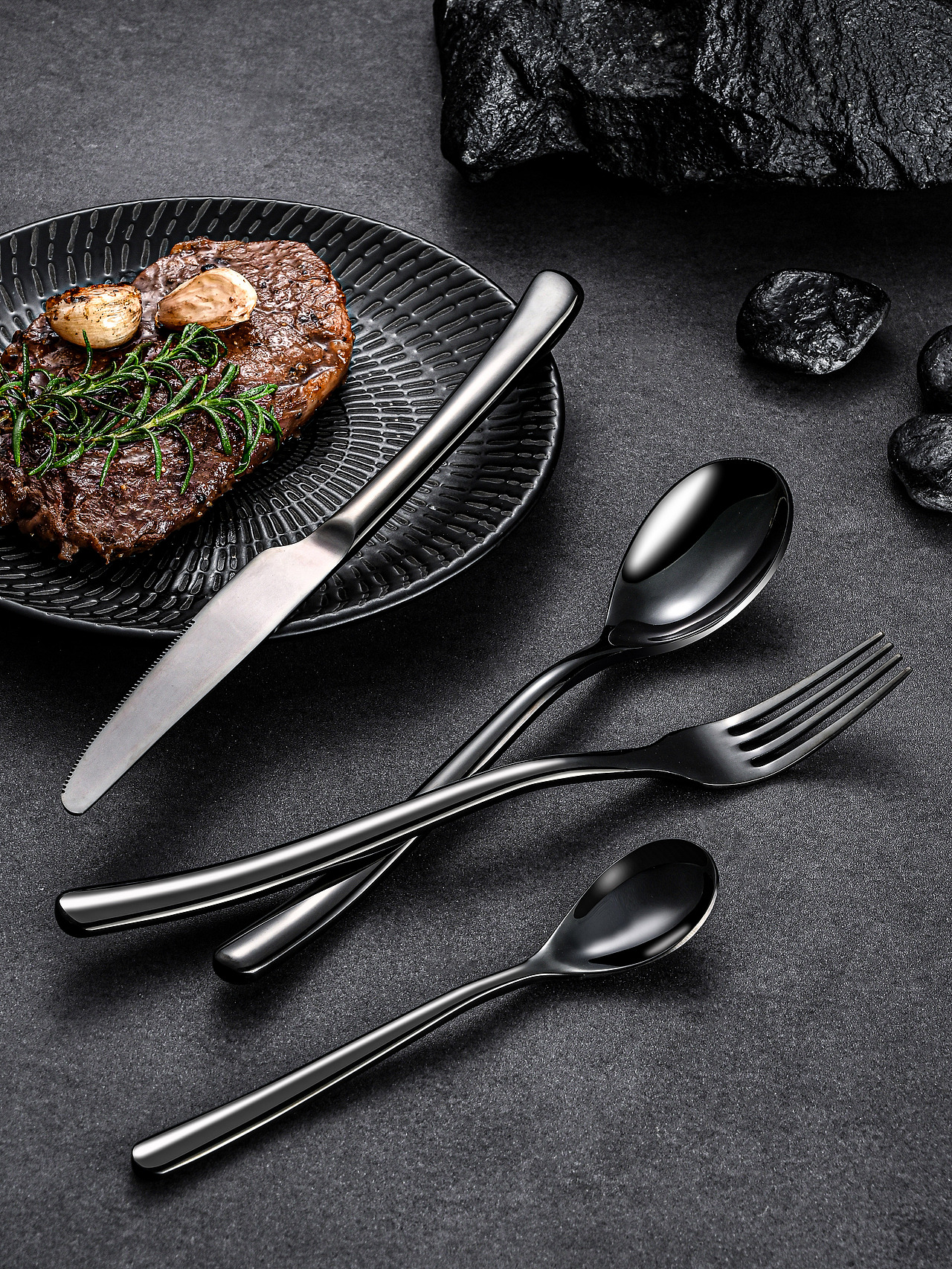 纯黑刀叉勺套装（图ZMzU1MzE2Mjg0） - 产品摄影 - 站酷设计师尚好摄影工作室原创素材 - 站酷ZCOOL