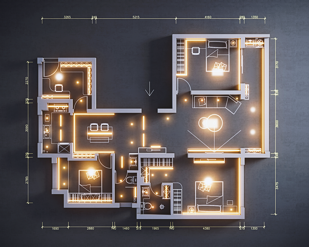 灯光氛围和点位设计彩平图