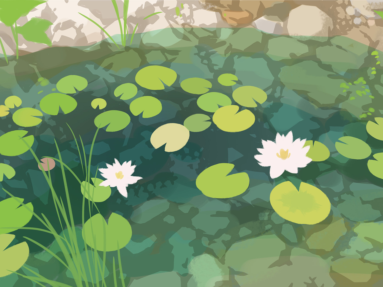 质感插画打卡挑战 Day03--莲池水影(图ZMzI4MTA1MTU2) - 创作习作 - 站酷设计师木香子Ivana原创素材 - 站酷ZCOOL