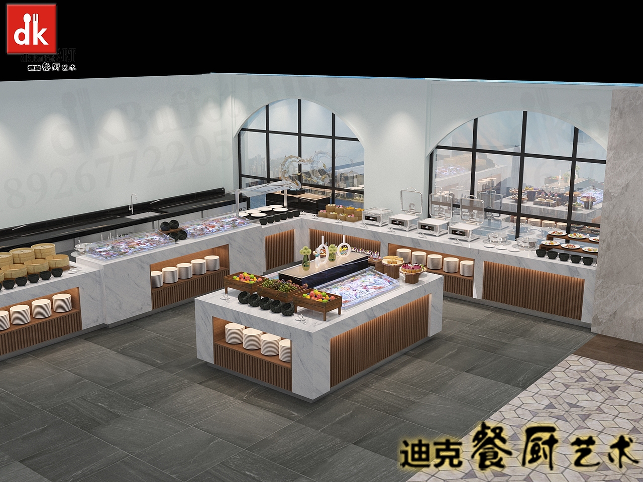 广东深圳品牌自助餐台设计制作 简约风格 大理石高端