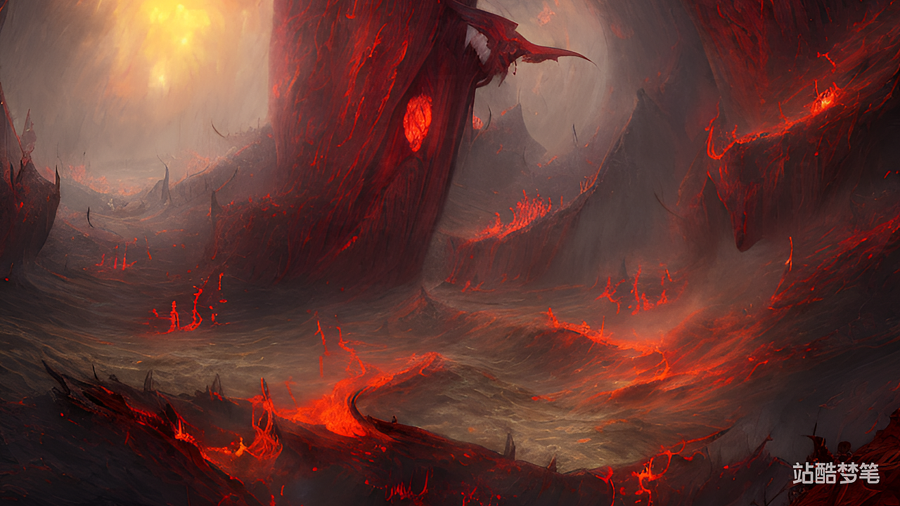 #站酷梦笔#地狱，深渊，火，悬崖，恶魔，小鬼，恐怖