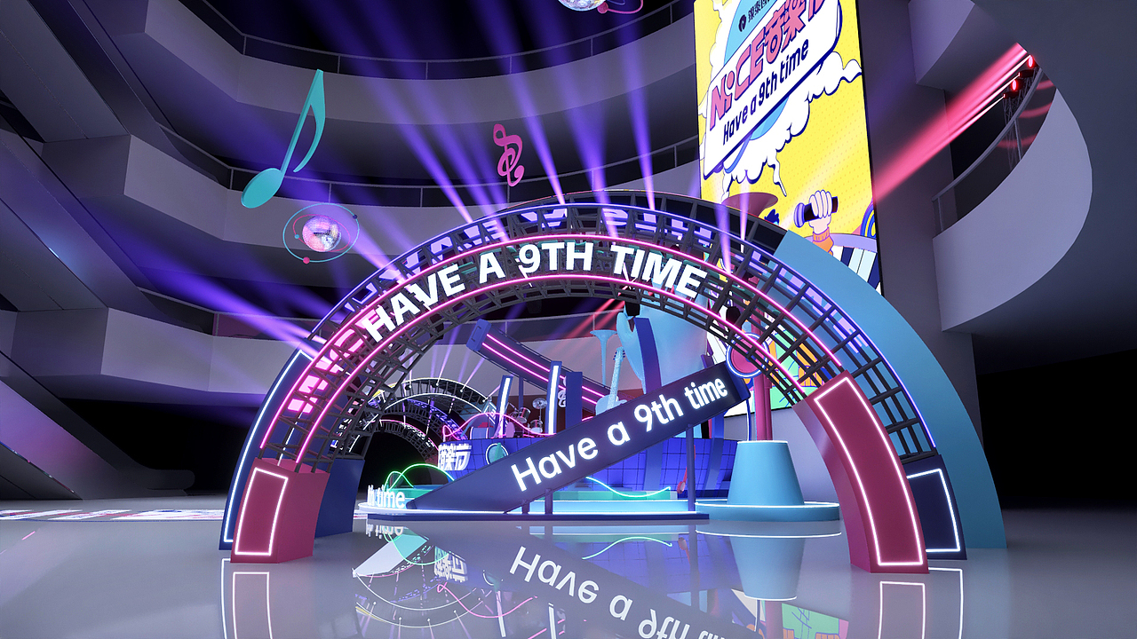 一个周年庆商场中庭舞台的图