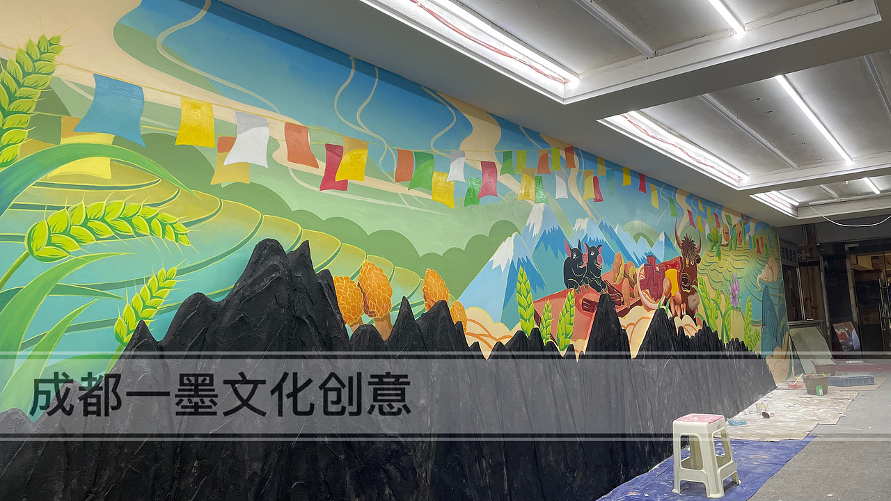 成都墙绘 插画 成都壁画 成都手绘 浮雕壁画 浮雕墙绘