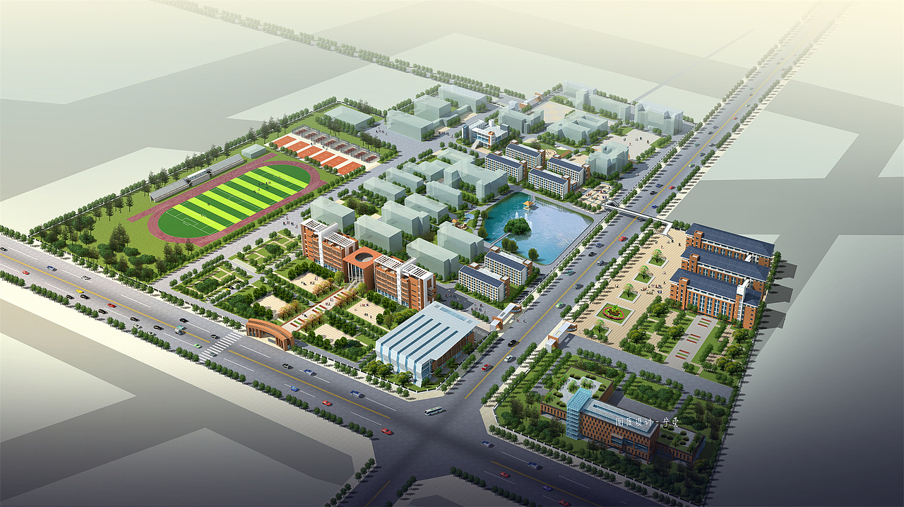 学校鸟瞰透视图