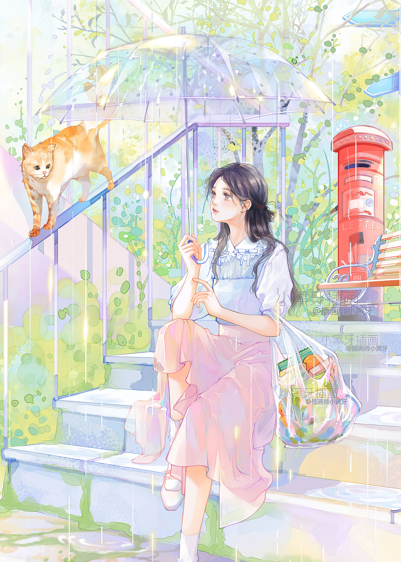 雨天和小猫的奇妙相遇（图ZMzY5ODc4MTU2） - 商业插画 - 站酷设计师插画师小黑牙原创素材 - 站酷ZCOOL