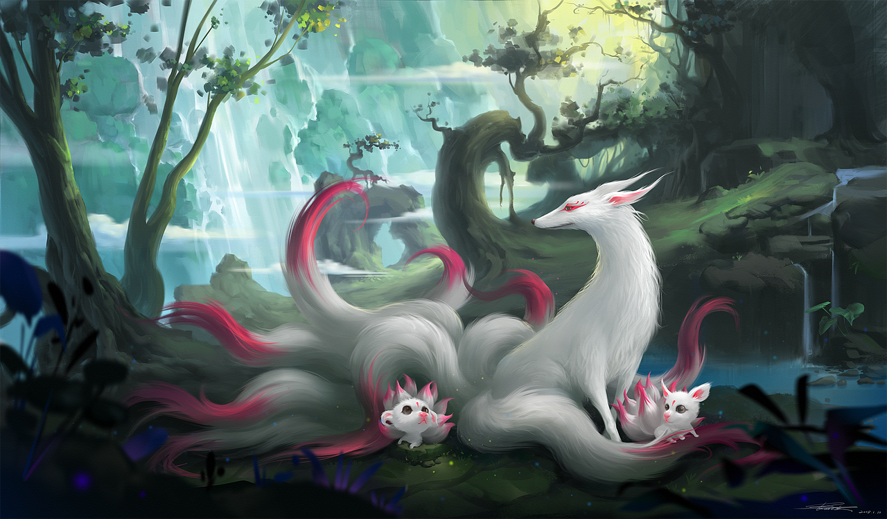 山海经《九尾狐》插画绘制