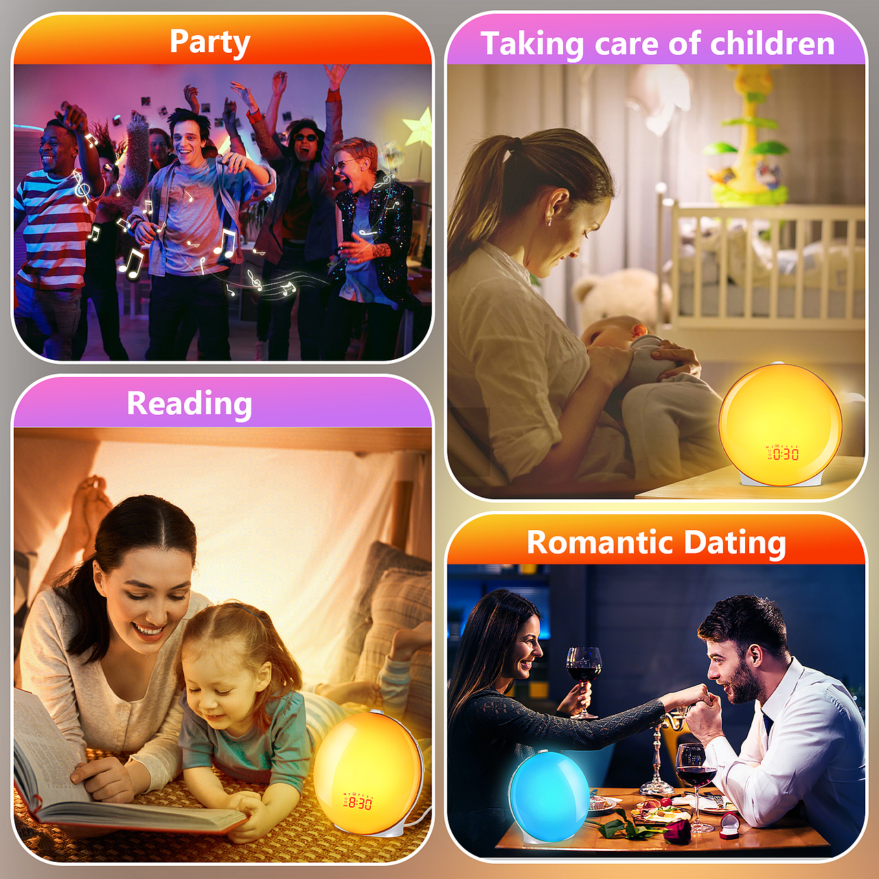 亚马逊跨境-夕阳闹钟灯