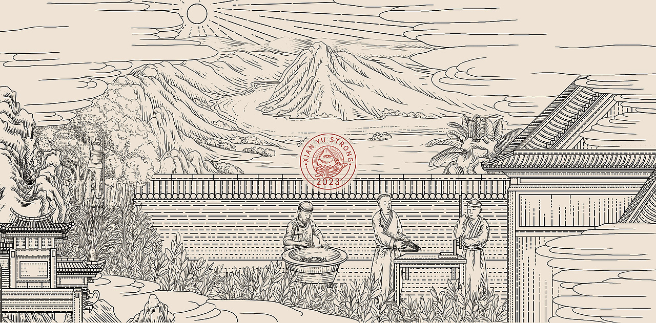 普洱茶插画长卷