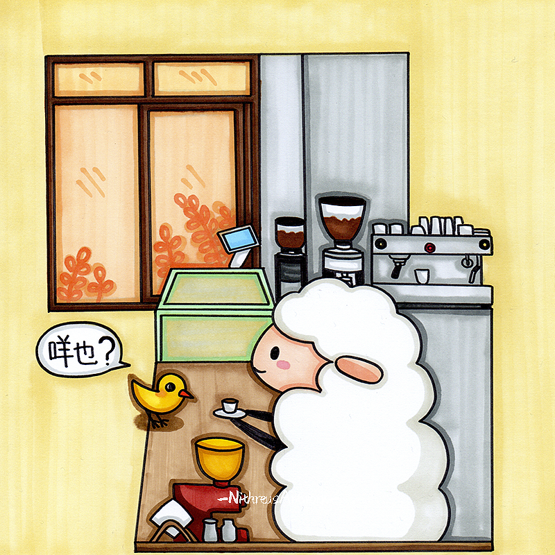 手绘咖啡厅:咩也咖啡手绘